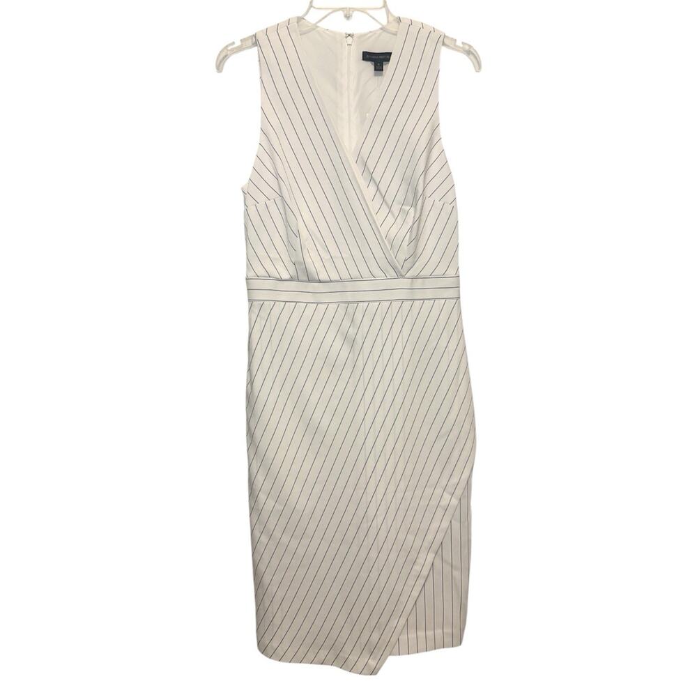 Banana Republic Sleeveless Wrap Dress Womens 8 White Blue Pinstripe Career New